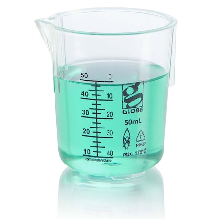 Globe Scientific 50mL Beaker, Diamond Essentials, Griffin Style, Low Form, Printed Graduations, PMP, 12PK 3652-50